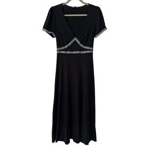 Betray Johnson Vintage 90s Cap Sleeve V Neck Jersey Midi Dress in Black Small